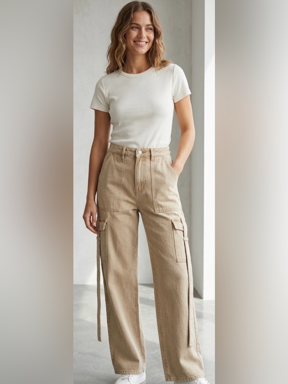 NWT Sincerely Jules Cargo Jeans High Waist  Strappy Pockets size 9 waist 28